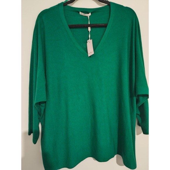 Vila Milano Sweaters - Vila Milano Green V-Neck Dolman Sleeve Button Back Knit Sweater 2X W15520-705TJ